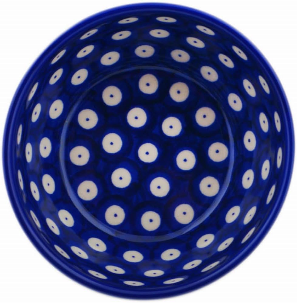 Polmedia Polish Pottery Bowl 5-inch - Lovely Blue Eyes Pattern Handmade in Boleslawiec Poland by Ceramika Dalia + Certificate of Authenticity
