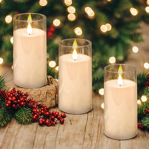 Miniatura 2 de NICEME Velas parpadeantes sin llama con temporizador de control remoto, velas LED de acrílico irrompibles a pilas con llama parpadeante mecha 3D