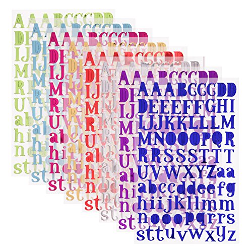 Sunmns Colorful Shiny Letter Gift Alphabet Sticker Self Adhesive Letters, 8 Sheets