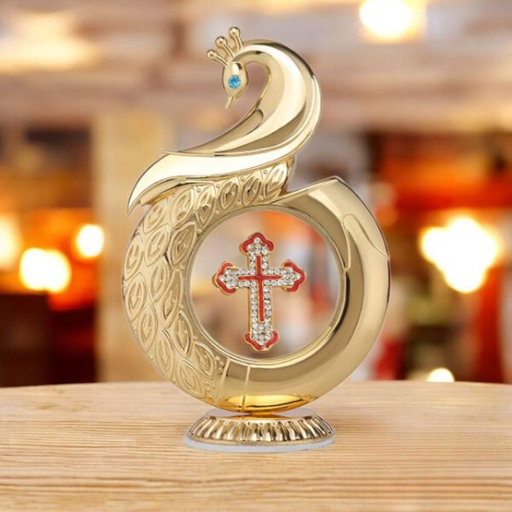 INTERNATIONAL GIFT® Golden Peacock Shape Jesus Symbol 12 cm Car Dashboard Idol Christian Religious