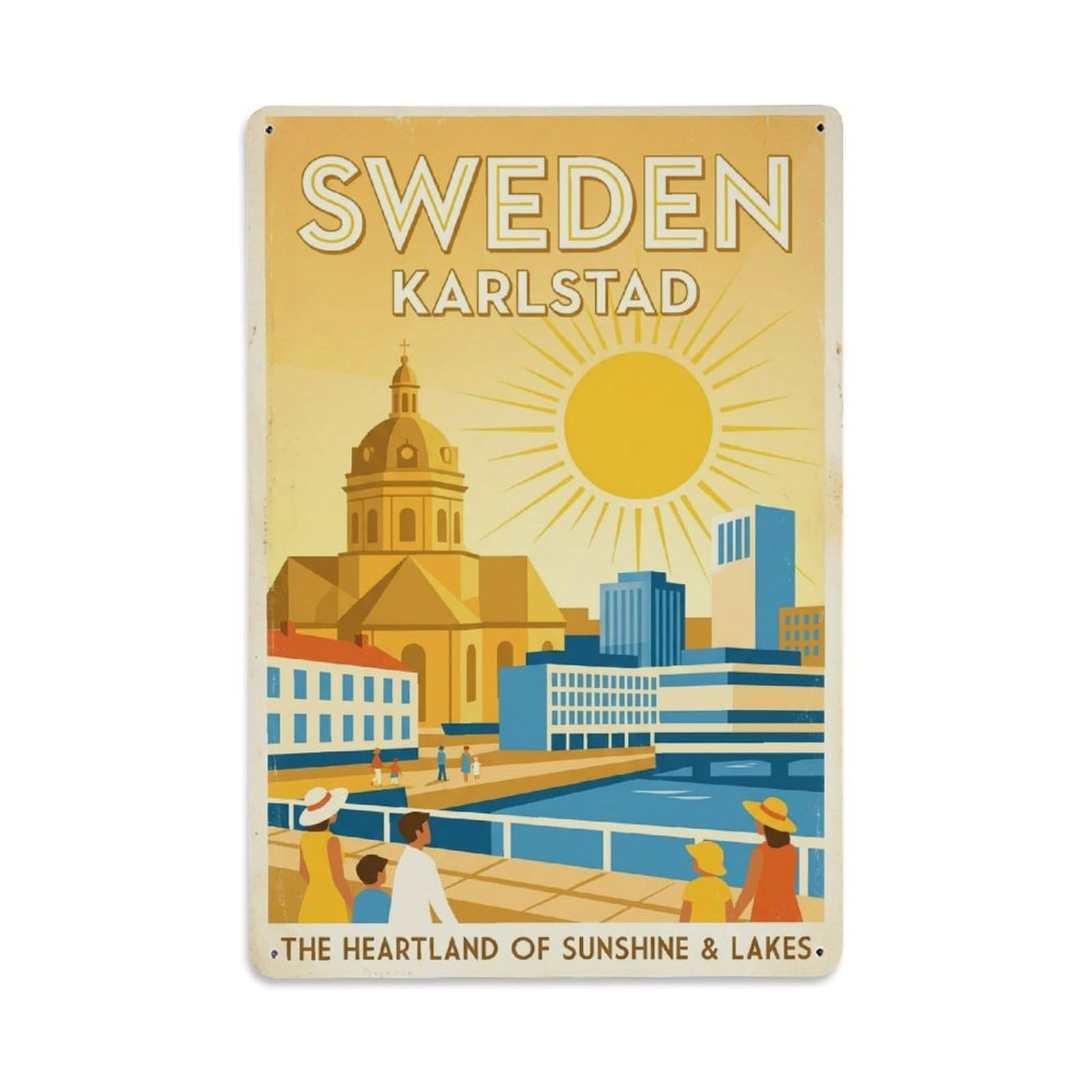 Vintage Travel Karlstad Sweden Sunshine Metal Tin Sign