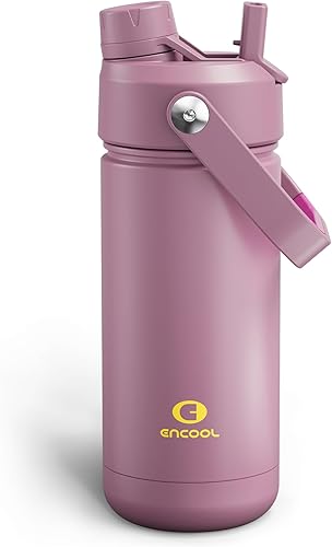 Miniatura 165 de ENCOOL Botella de agua aislada con popote, de acero inoxidable, a prueba de fugas, sin BPA, al vacío de doble pared que se mantiene fría durante 24