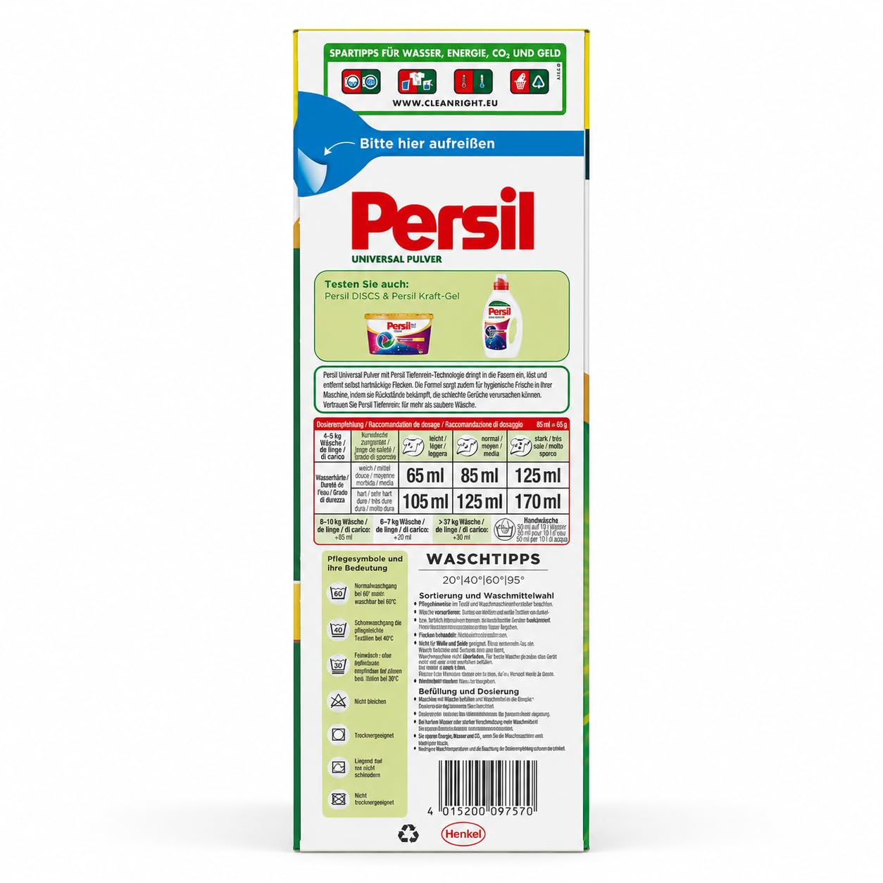 Persil Universal Pulver Tiefenrein Waschmittel (90 Waschladungen), Vollwaschmittel für tiefenreine Wäsche und eine hygienisch frische Maschine, auch bei Kalt- & Kurz-Wäsche, effektiv ab 20 °C