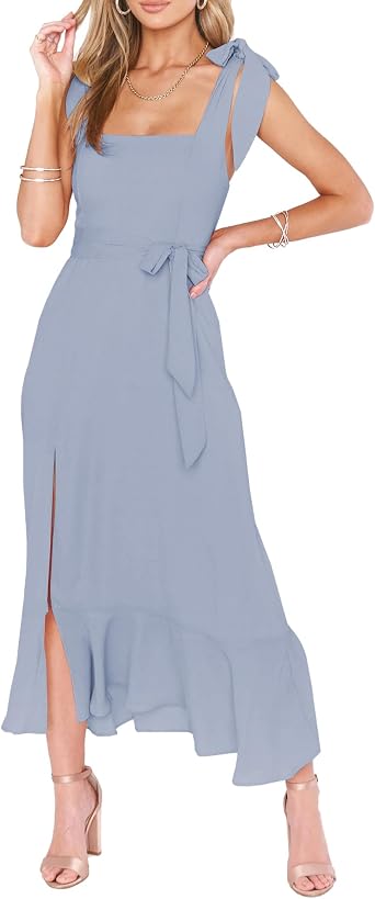 Summer Wedding Guest Dress Womens Boho Side Split Maxi Beach Dress - Flowy Long Sundress for Vacation Party SE2311