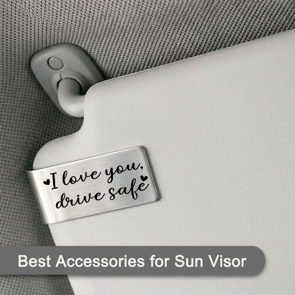 I Love You Drive Safe Car Visor Clip, Funny Visor Clip for Cars Accessories for Family Drivers Boyfriend Girlfriend, Car Decor for Father Grandpa, Couple Lover Gifts, Driving Safety Gifts
