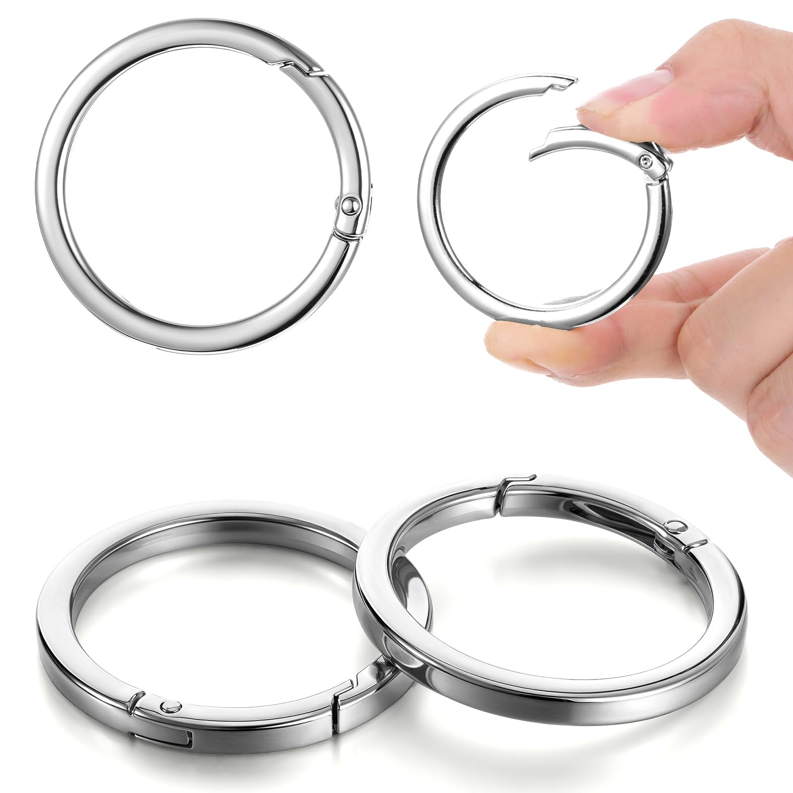 4 llaveros de metal de 5 cm, anillos grandes de plata con mosquetón, clip de mosquetón plano para correa de bolso, bolso, accesorios