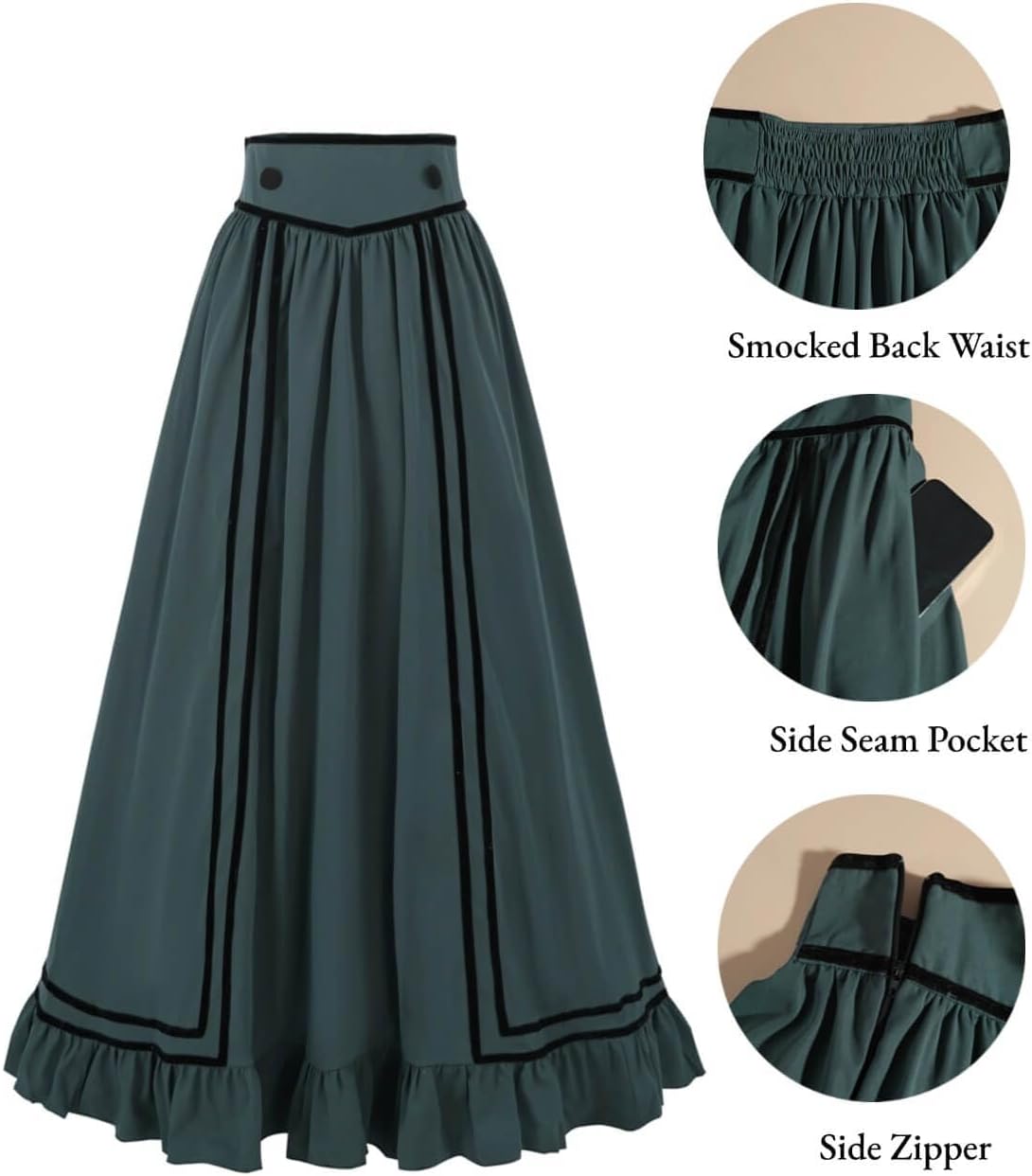 Nuoqi Edwardian Dress for Women Victorian Dress 3PC 1800s Cape Civil War Costume - Image 6