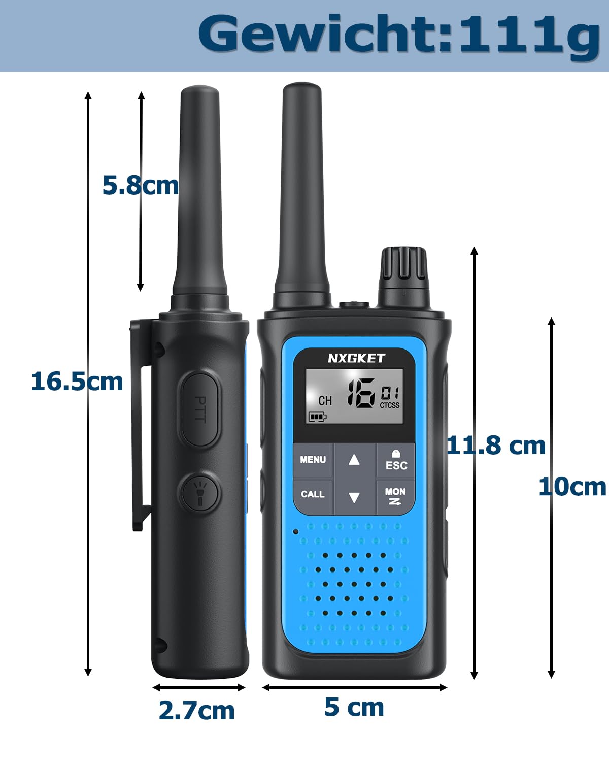 Walkie Talkie PMR446 Lizenzfrei Funkgeräte für Erwachsene Kinder,NXGKET ZX-808 Walki Talki Aufladbar mit 1800mAh Akku, 5km Reichweite 16 KanäLe mit Drehknopf für Abenteuer im Freien, Camping, Wandern