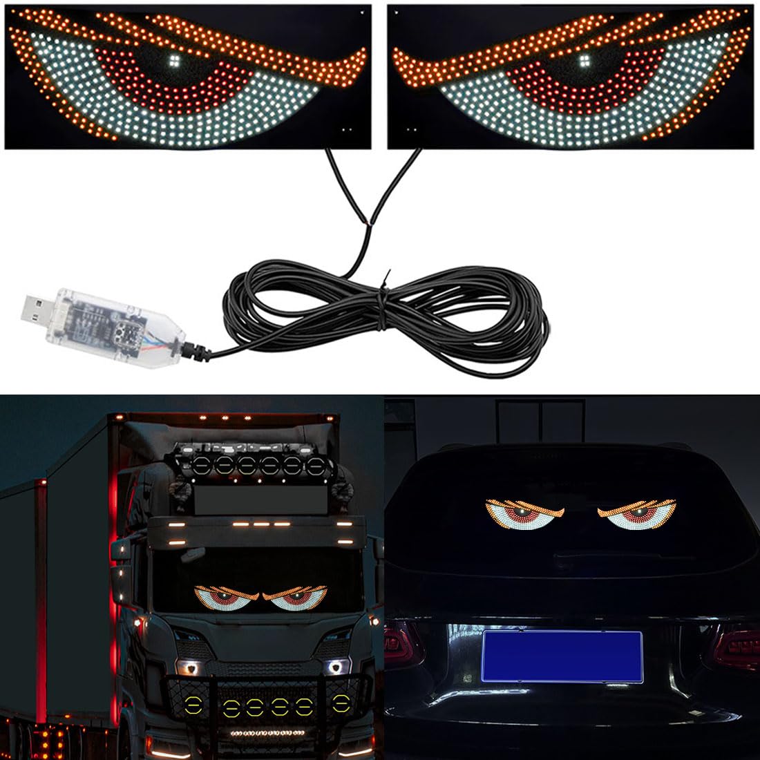 Devil Eyes Light for Cars,LED Eyes for Car,4.7in x 11.8in Flexible Car LED Display,Windshield Eyes Animated Led,Led Car Sign,Dynamic Personalized Big Eye Lights for Car Windshield
