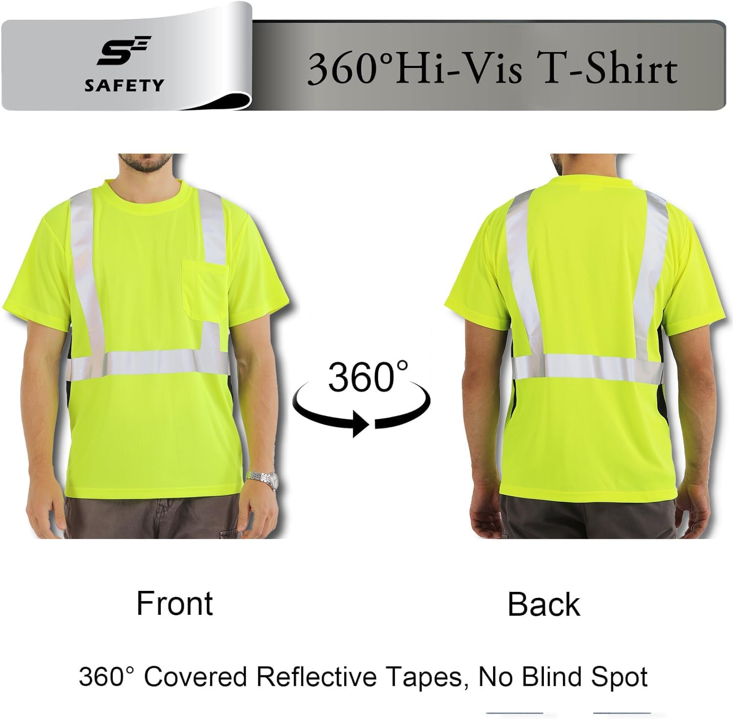 sesafety Safety Reflective Shirts+Reflective Jacket for Men,Class 2 High Visibility Shirts for Mens High Visibility Jackets, Safety Jackets for Men