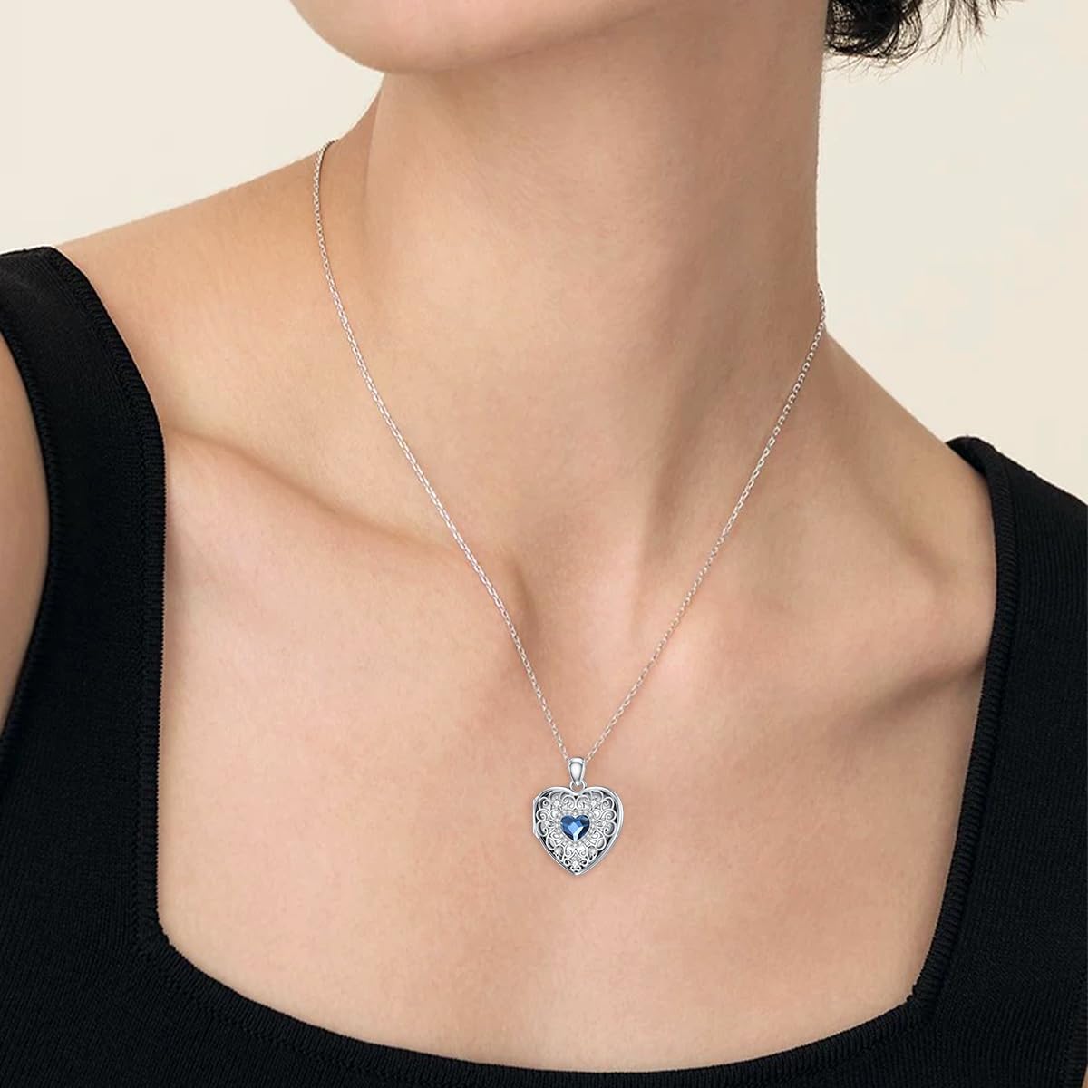 Heart Locket Necklace 925 Sterling Silver Personalized Picture Locket Pendant Birthday Christmas Jewelry Memorial Gifts for Women