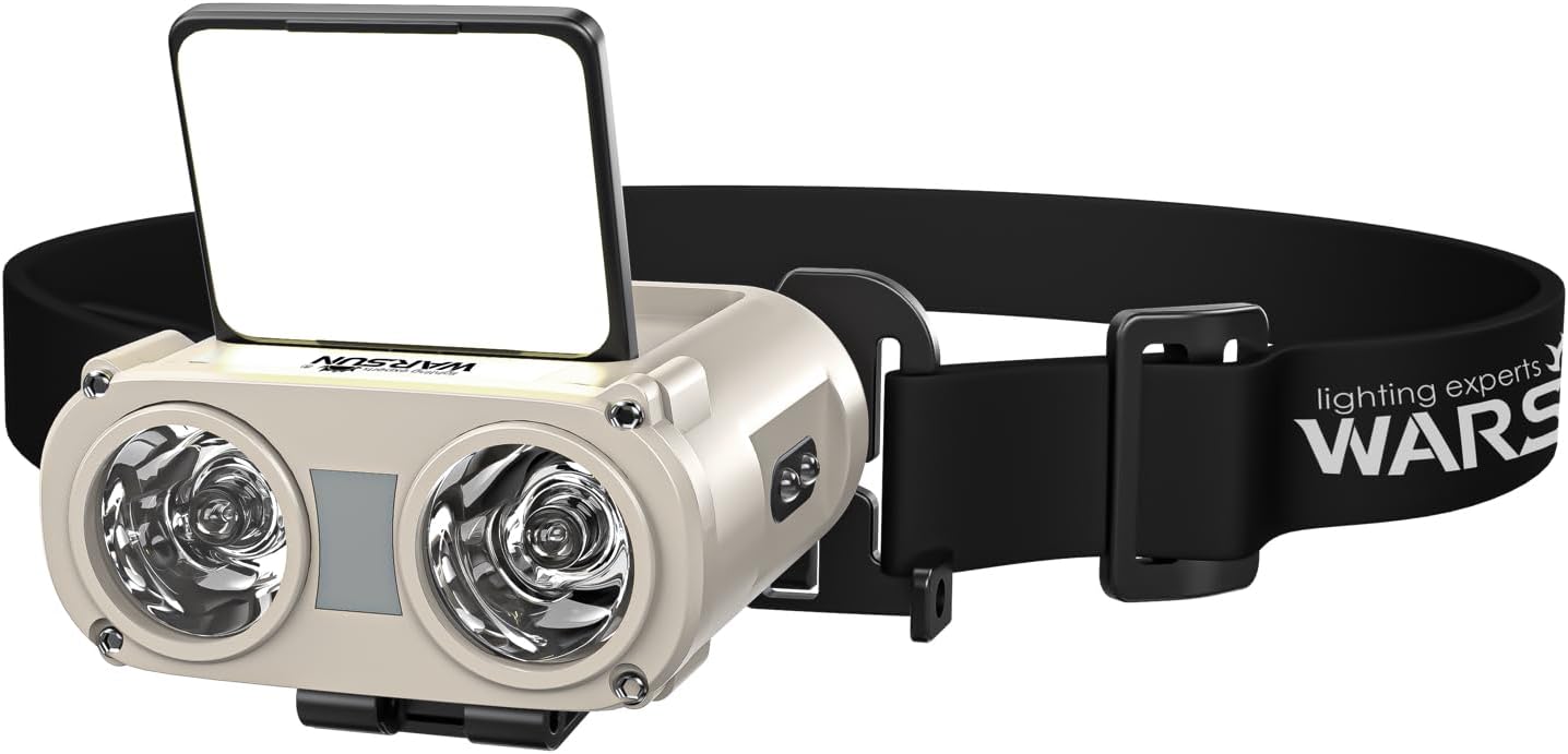 WARSUN Rechargeable Headlamp – 800 Lumens LED Headlamp with COB, Motion Sensor, 5 Modes, Clip-On Cap Light with Hat Clip & Bike Strap Mount, Multi-Use for Camping, Hiking, Repair