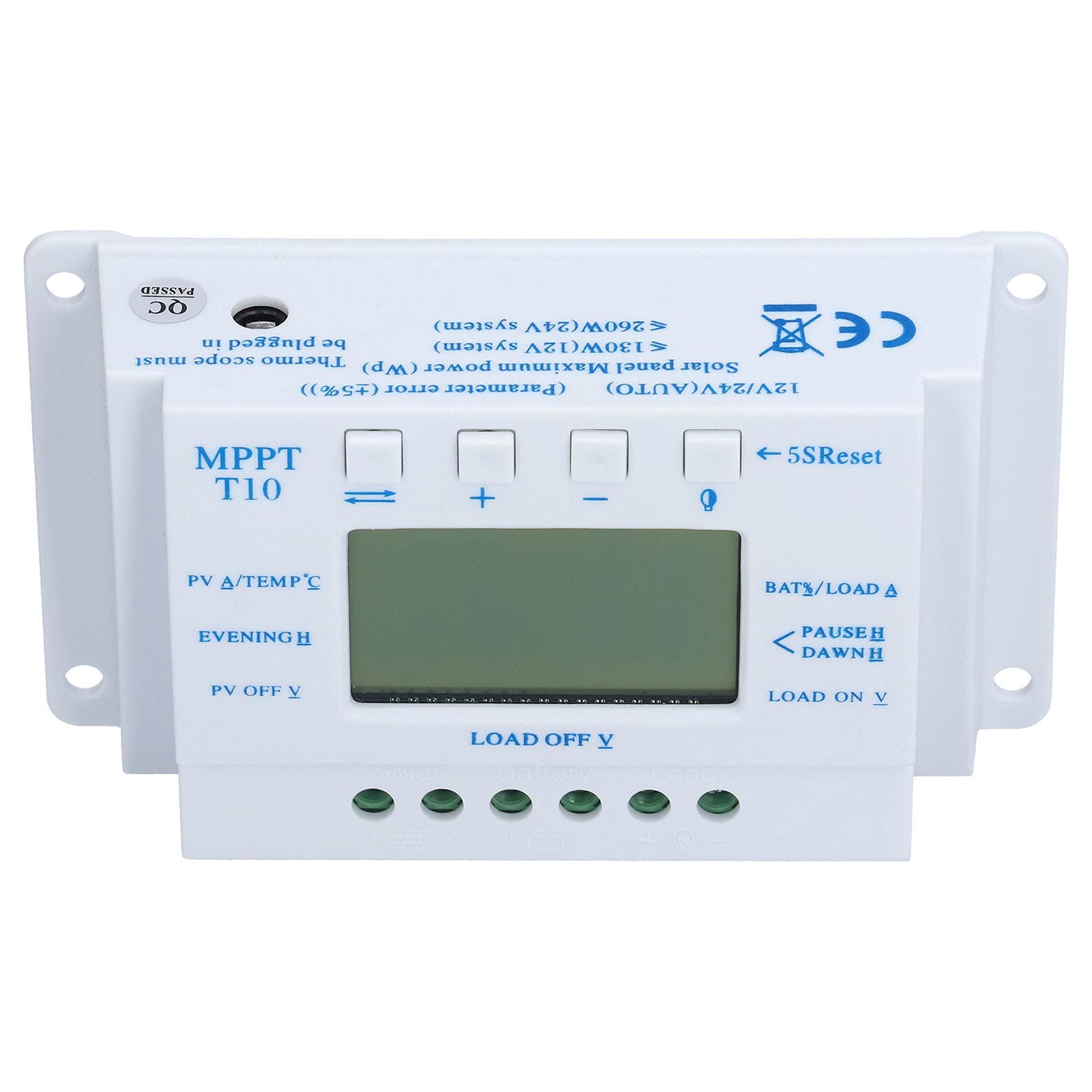 FTVOGUE 10A Solar Panel Regulator, Dual Timer LCD Auto 12/24V