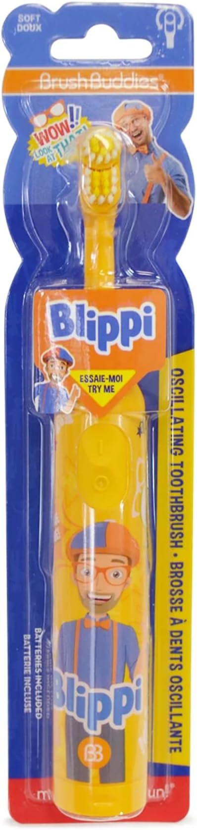 Blippi Electric Toothbrush for Kids Battery Operated Toddler Toothbrush for Boys and Girls Ages 4-7 โ Soft Bristles โ Fun Cartoon Design โ Dentist Recommended โ 1 Pack