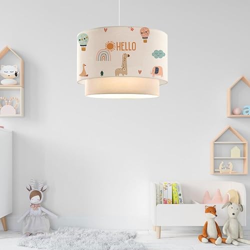 lux.pro Kinderzimmer Lampe Lurgan Deckenleuchte E27 LED-geeignet Hängelampe mit Stoffschirm doppelt Giraffen-Motiv 70 cm hoch Weiß