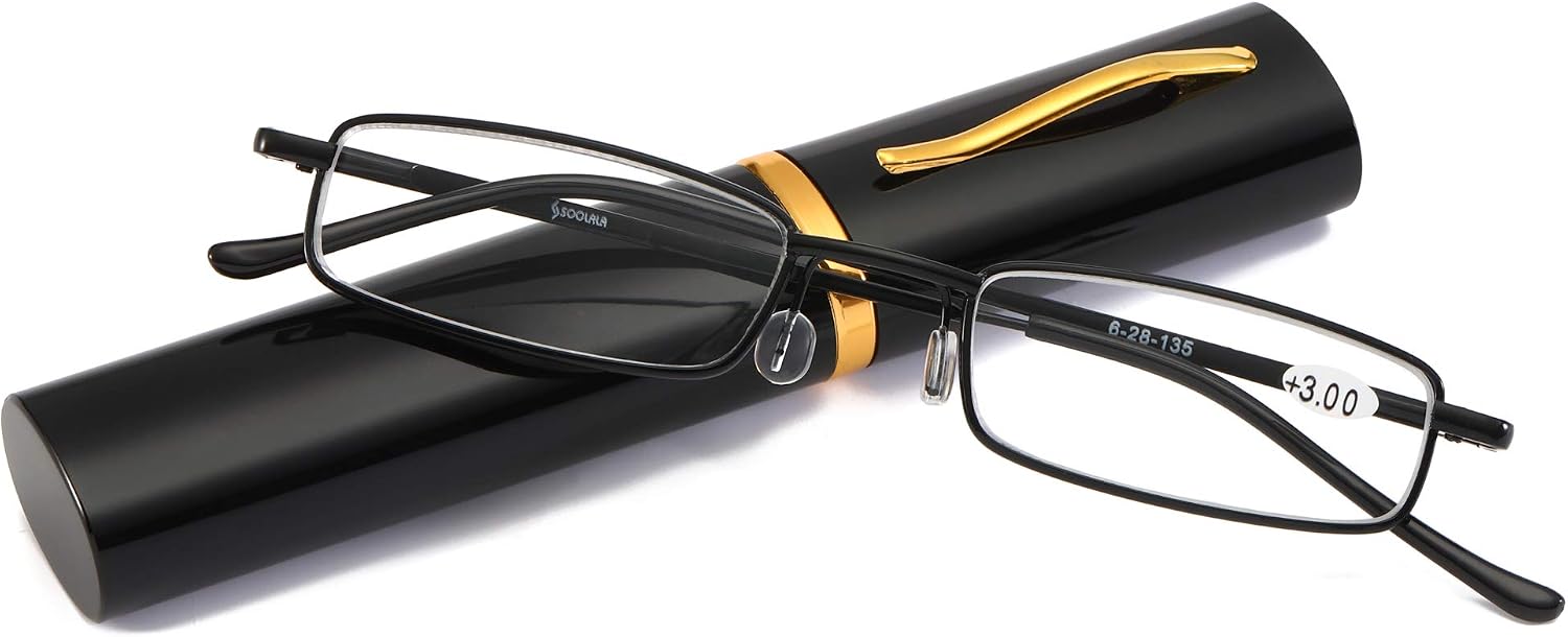 SOOLALA Lightweight Compact Reader Reading Glasses Reader w/Pen Clip Tube Case