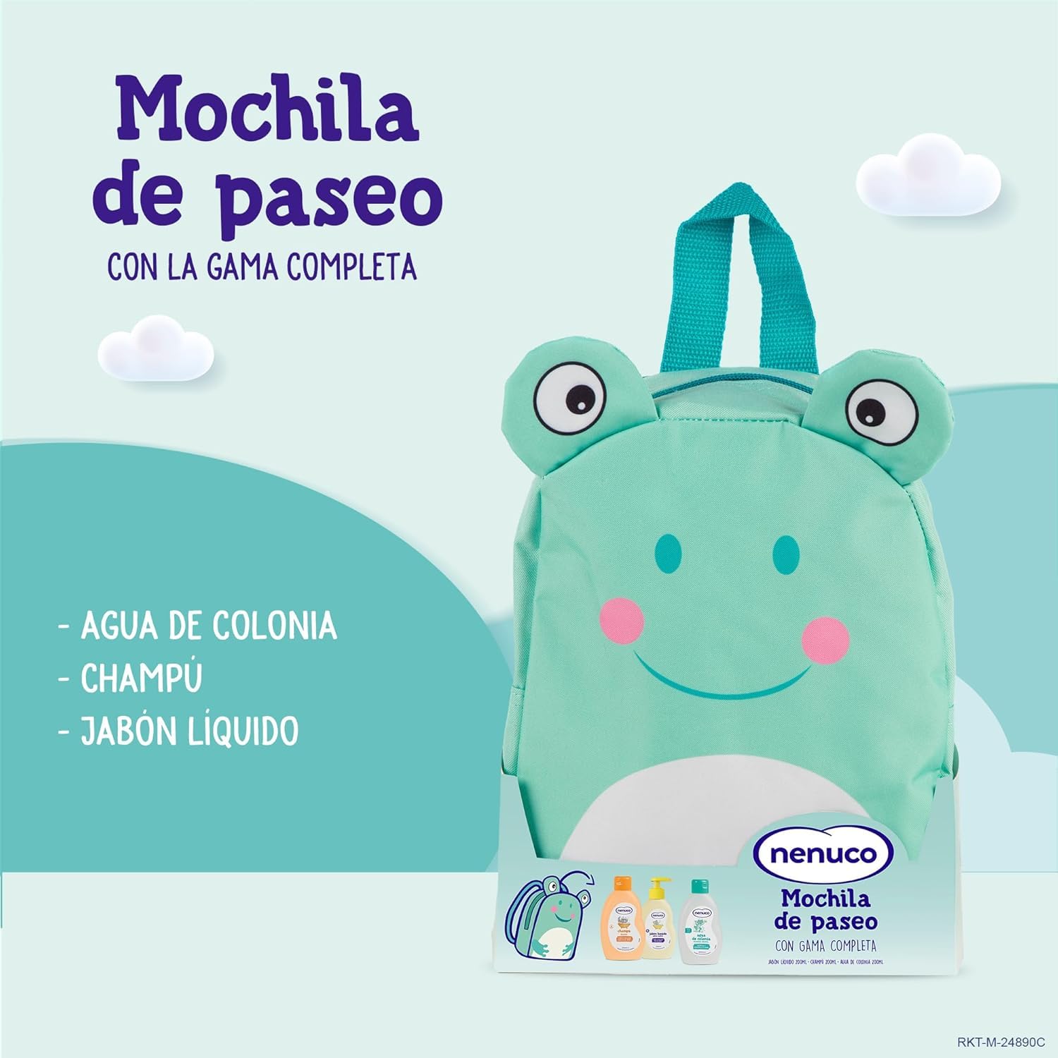 Nenuco Pack Bebé Mochila de Paseo Rana, con Gama Completa, Colonia, Jabón, y Champú, 3x200ml