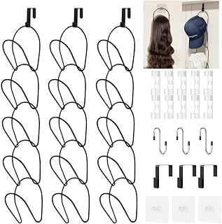 LINFIDITE 15 Pack Hat Rack Hanger Holder Organizer Closet Hanging Baseball Cap Display Storage Rack for Scarves Handbags Towels Clothes Ties Over Door Wall Mounted w Hanging Hook Black