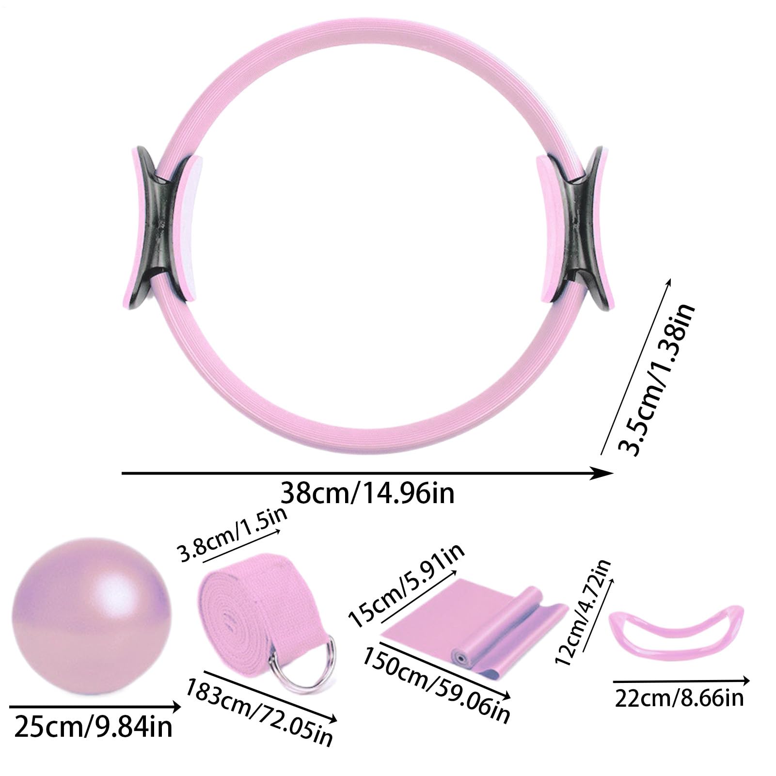 Kit Pilates per l'allenamento a casa - 5 anelli da Pilates, mini palla, fasce di resistenza, fascia elastica | Set completo di attrezzature fitness per yoga, allenamento di , flessibilità e routi