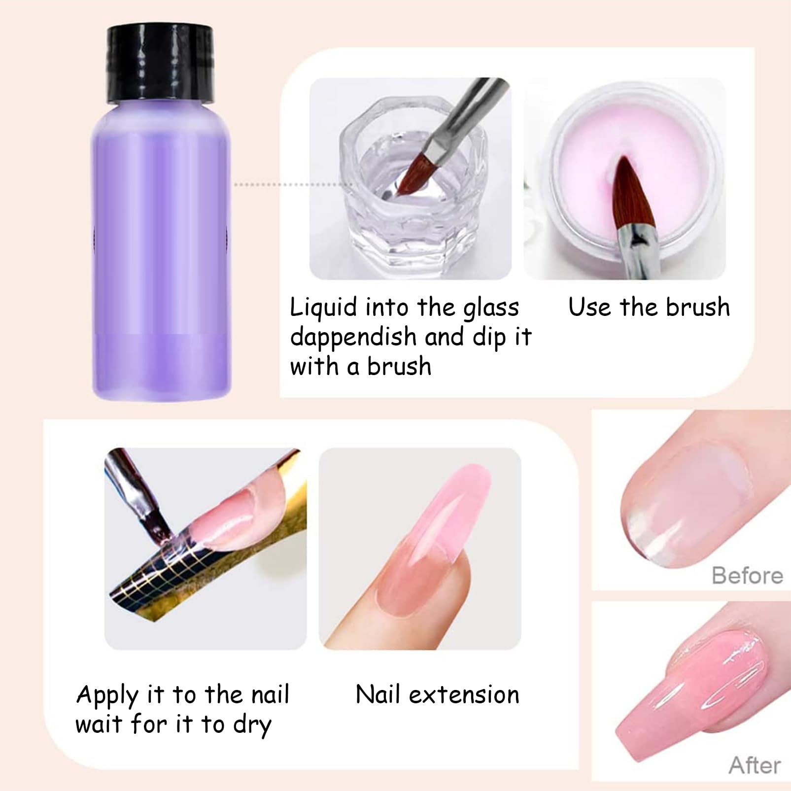 Acrylic Nail Kit Acrylic Powder Set 3 Colors Acrylic Powder 315g and Acrylic Liquid with Acrylic Nail Brush Set,Clear Pink White Acrylic Nails Extension Long-Lasting For Women Nail Art - Image 4