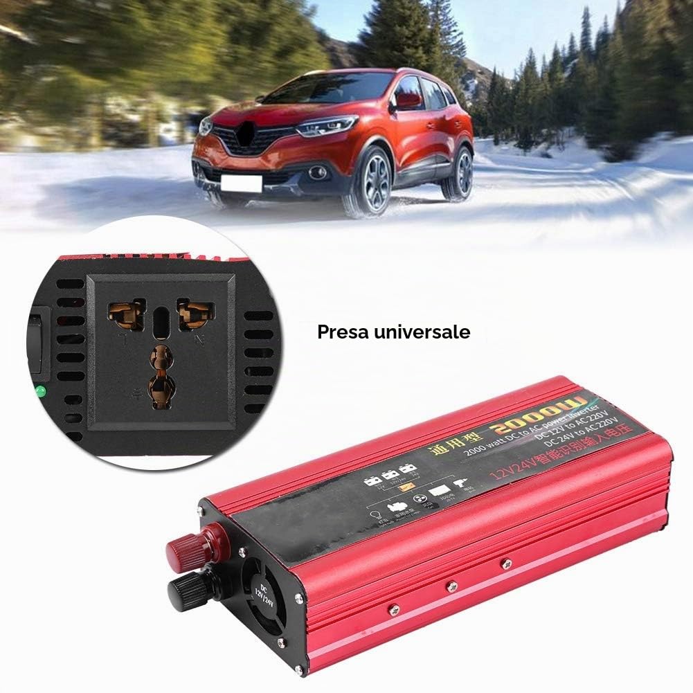 Inverter di per auto 2000W, DC 12V / 24V a CA 220V Inverter di sinusoidale pura, onda sinusoidale per uso multifunzione con alimentazione automatica