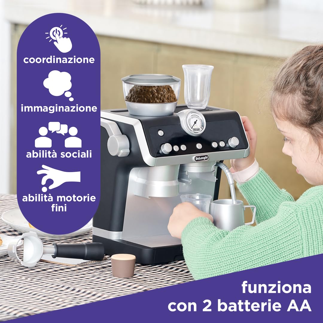 Casdon Giocattoli De'Longhi - Caffettiera Barista - Giocattolo per bambini con parti mobili, suoni realistici e rivelazione magica del caffè - Età: 3+ anni