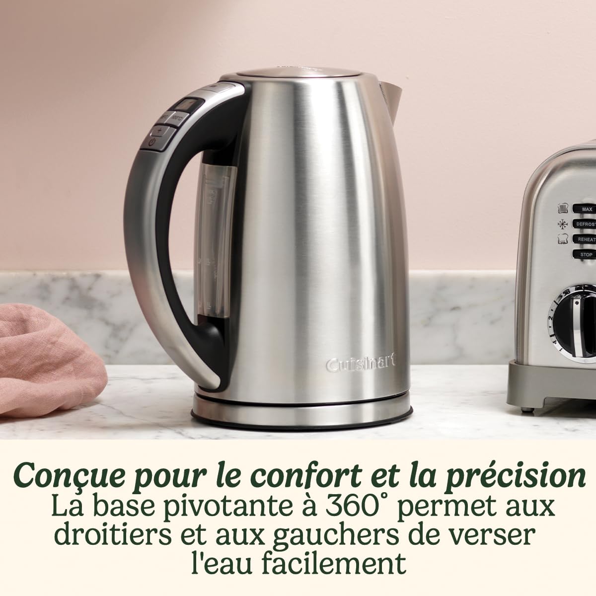 Cuisinart Bouilloire électrique Multi-Températures - Ébullition rapide - Sans fil - Argenté - Fini en acier inoxydable - Capacité de 1,7L - Température réglable - Filtre amovible et lavable