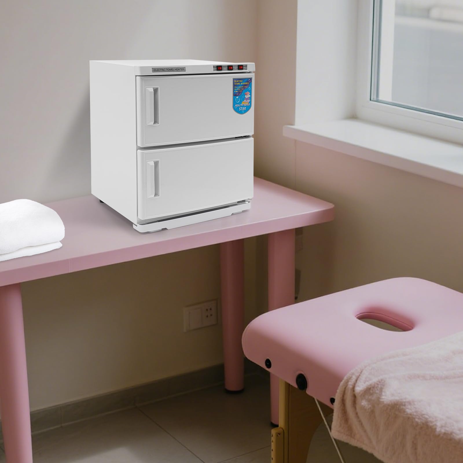 50L 2 Stufiger Handtuchwärmer, 360°-Heizfunktion, Handtuchwärmer mit UV-Lampe, 70°C ±10°C, für Kosmetikstudio, Spa, Hotel und Zuhause (Weiß)