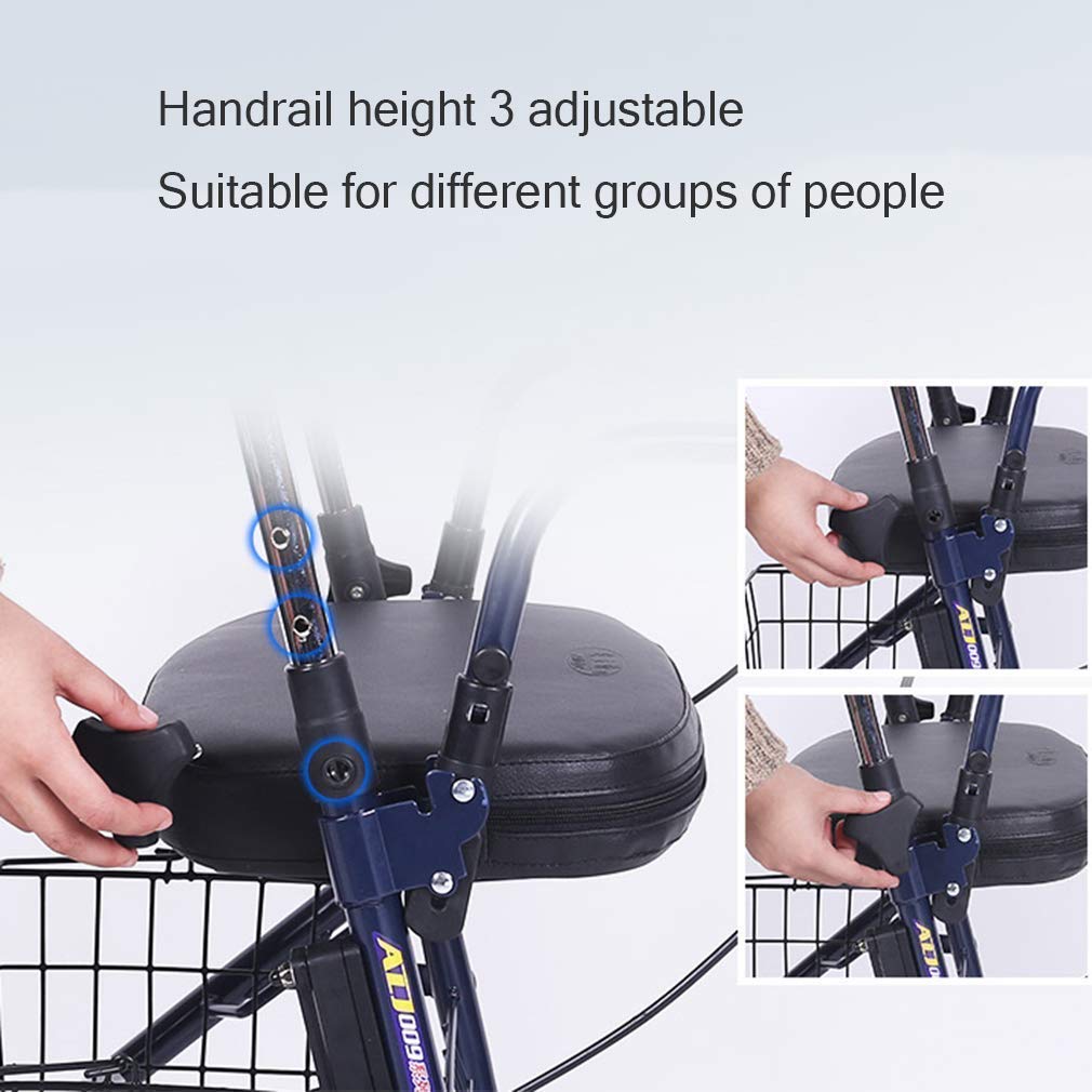 Andador Andador Andador Andador Andador con Asiento y Ruedas Movilidad médica Ayudas para Caminar Plegable, Andador con Cesta de Almacenamiento,Azul Interesting