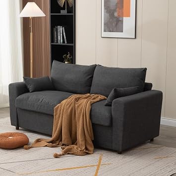Panana Modern 2 and 3 Seats Loveseat Sofa Couch with Storage, Small Love Seat Couches for Living Room, Bedroom, Apartment, Office Dark Gray Linen Fabric, 3 Seater