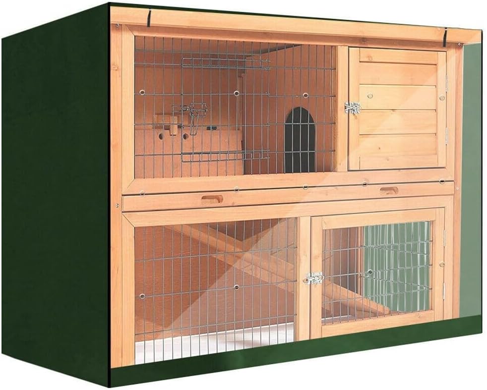 Rabbit Hutch Cover 210D Oxford Fabric Waterproof Windproof UV Protection 122x50x105cm with Clear Front Curtain Ventilation for Outdoor Pet Cage(green)