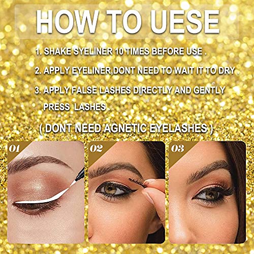 2021 Upgraded Self-Adhesive Eyeliner Glue Pen,2 In 1 Eye Liner Pen Diamond Bling Glitter Liquid Eyeliner No Glue, Non Magnetic, Eye Liner For Eye Makeup And Wear Normal False Eyelashes (2021 A) #TOP5