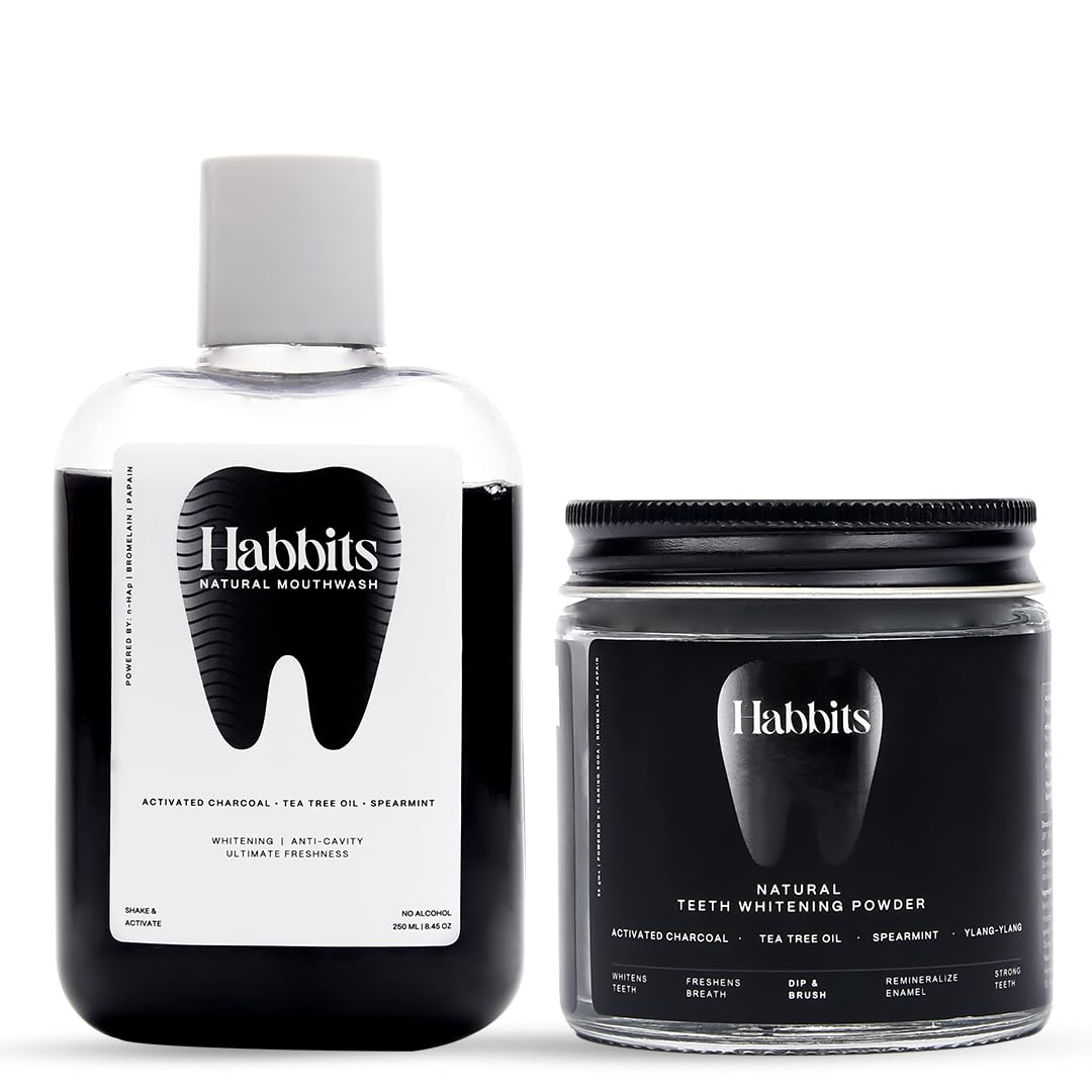 See full amazon price history chart for Habbits Charcoal Ylang-Ylang Mint Natural Teeth Whitening Powder + Habbits Teeth-Whitening Charcoal & Spearmint Natural Mouthwash Habbits Charcoal Ylang-Ylang Mint Natural Teeth Whitening Powder + Habbits Teeth-Whitening Charcoal & Spearmint Natural Mouthwash (B0CDH7MR8X) Amazon Price History, Amazon Price Tracker