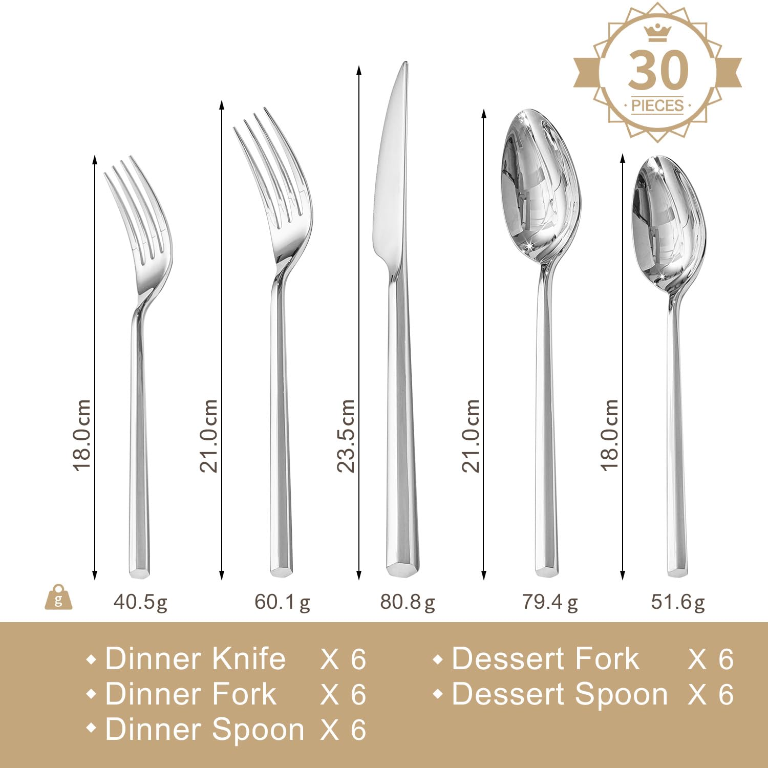 HIKAA 30-Teiliges Luxuriöses 18/10 Edelstahl Besteck Set 6 Personen | Spülmaschinenfest, Hexagonale Griffe für Cutlery Set, Hochglanz & Rostfrei, Elegantes Bestecksets für Zuhause & Hochzeit
