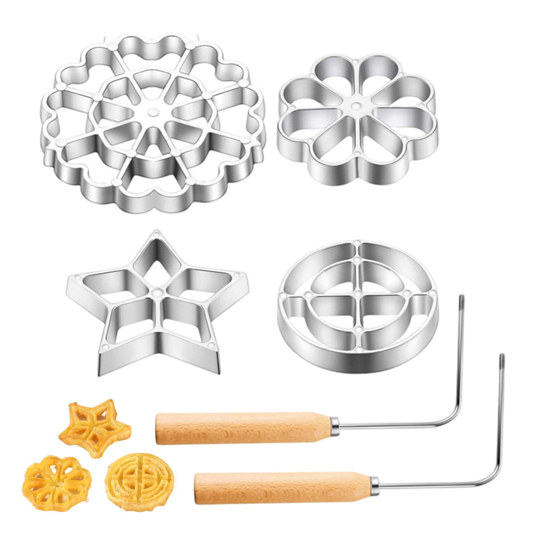 Moules à Bunuelos en aluminium avec manche bois pour pâtisserie et gaufres maison x6