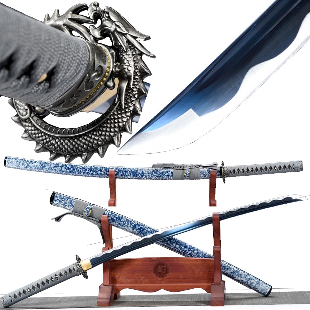 Handmade Authentic 1095 High Carbon Steel Japanese Samurai Sword Full Tang Real Sharp Dragon Katana Cool Sword Combat Ready