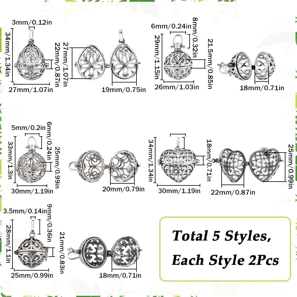 SUNNYCLUE 10Pcs Stone Holder Charm Crystal Holder Cage Charms Metal Crystal Holders Diffuser Locket Pendants Cage Lockets Stone Necklace Holders for Jewelry Making Charms Women DIY Necklaces Crafts - Image 2