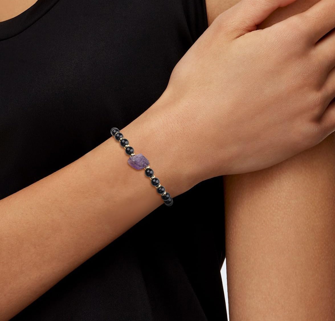 COAI Raw Crystal Bracelet for Women, Black Tourmaline/Moonstone Bracelet for Women - Image 2