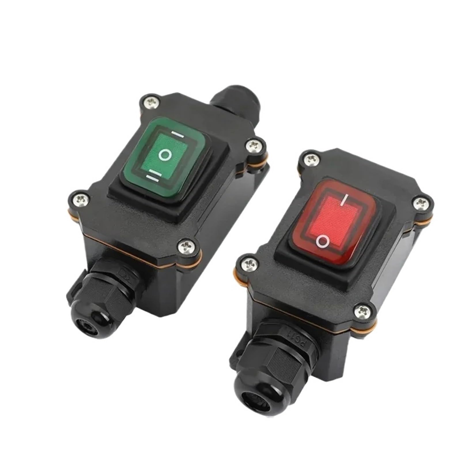 TSIOHKBS Waterproof Marine Rocker Switch with LED Outdoor Junction Box Inline Power Cord Power Switch IP65, 12V/24V/220V (Single Green 220V,20 PCS)