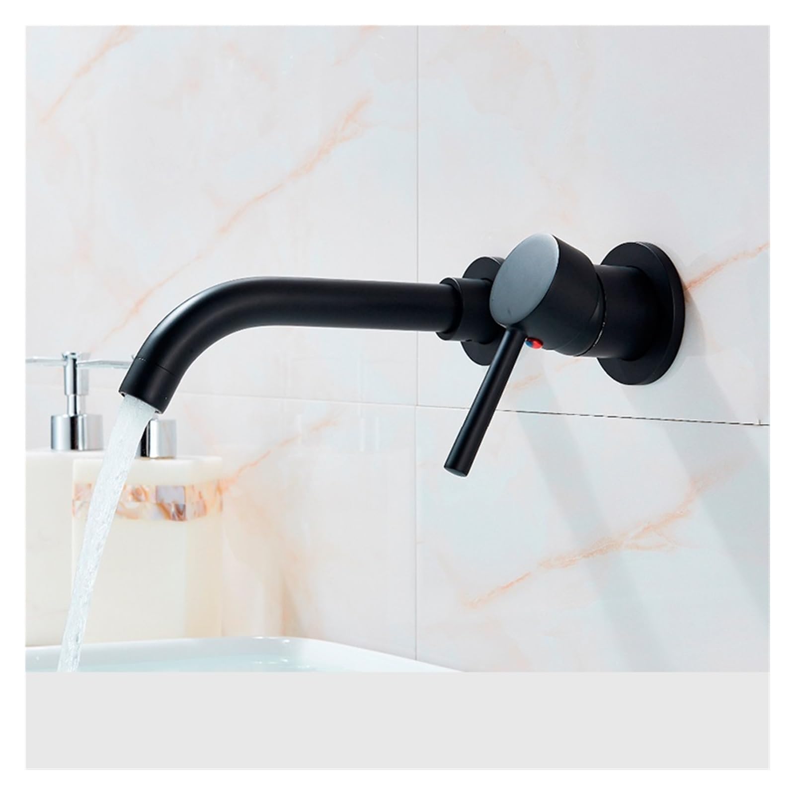 Grifo mezclador de lavabo negro empotrado con caño giratorio de pared
