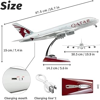 Lose Fun Park 1:160 Scale Large Model Airplane Qatar A380 Plane Models Diecast Airplanes with LED Light for Collection or Gift