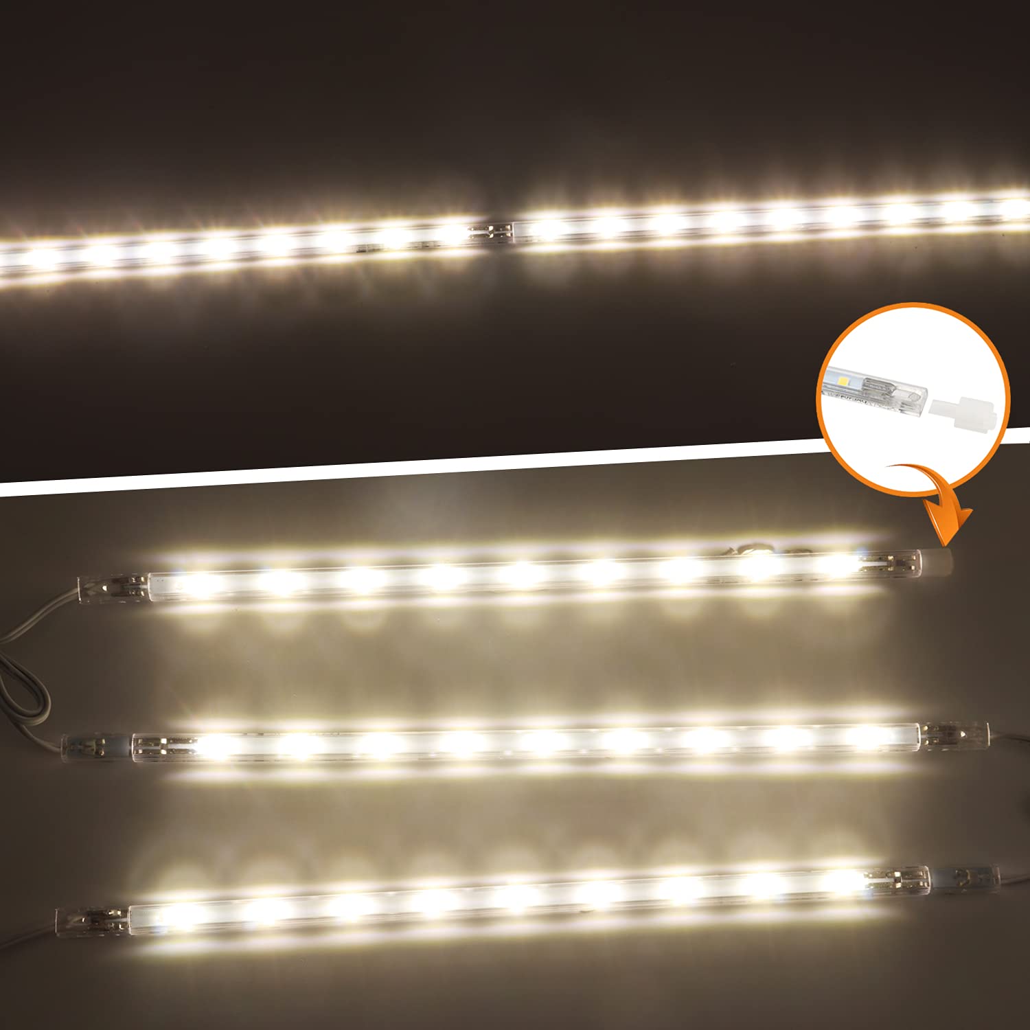 da LIGHT Lampada da incasso a LED con interruttore, 7 W, 700 lm, 4000 K, luce bianca neutra, per cucina, vetrine, armadio, con strisce da 4 x 41 cm, espandibile tramite sistema a incastro
