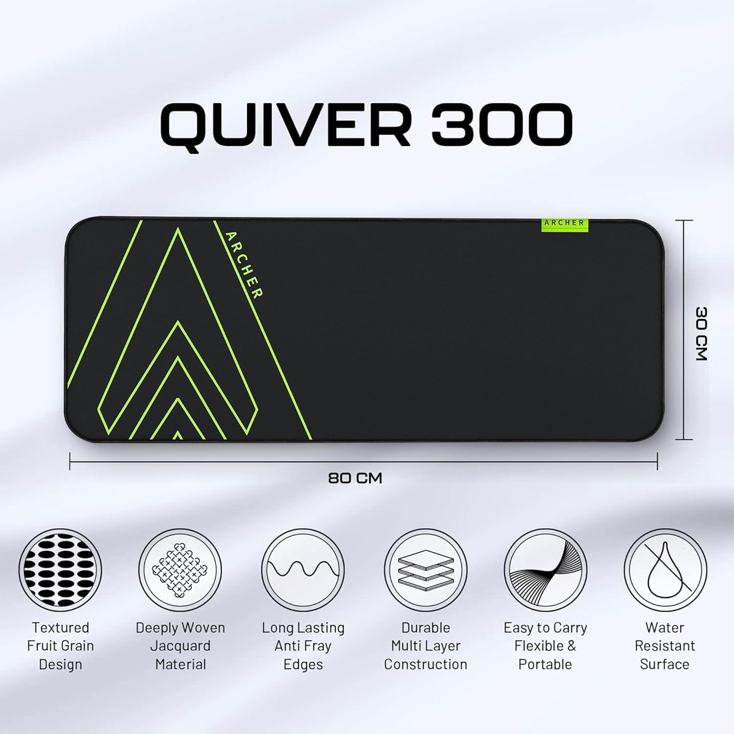 Premium Gaming Mouse Pad Extended Desk Mat, Smooth Low-Friction Jacquard Surface Precise Tracking for Gamers Home Office, Anti-Fray Edges, Non-Slip Base (Quiver 300XL, 80x30CM Black) image 2