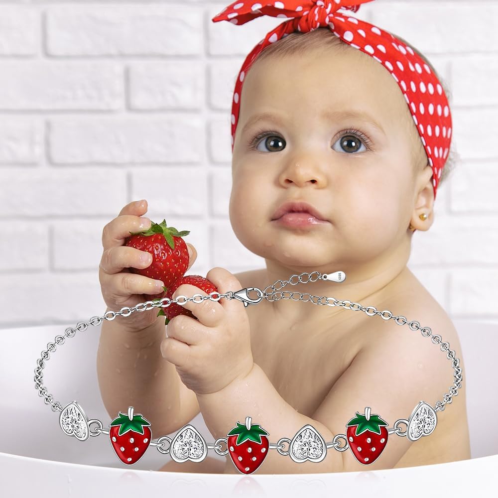 Strawberry Bracelet Red Strawberry Bracelet for Women Sterling Silver Heart Fruit Strawberries Jewelry Gift - Image 7