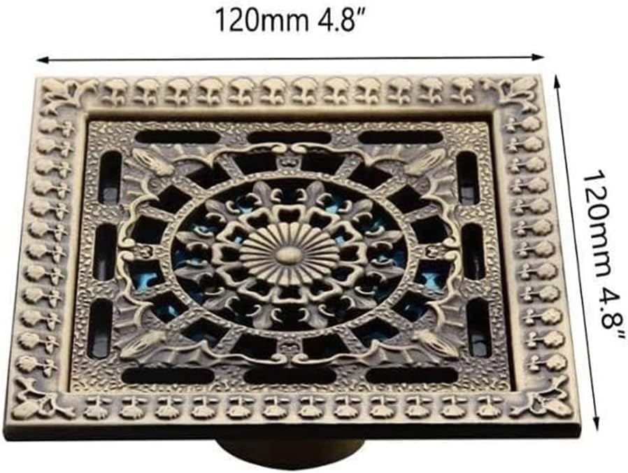 Shower Floor Drain, Bathroom Anti-OdorCover,12 * 12cm Drainage Antique Brass Bathtub Water Filter Sink Strainer Waste Square