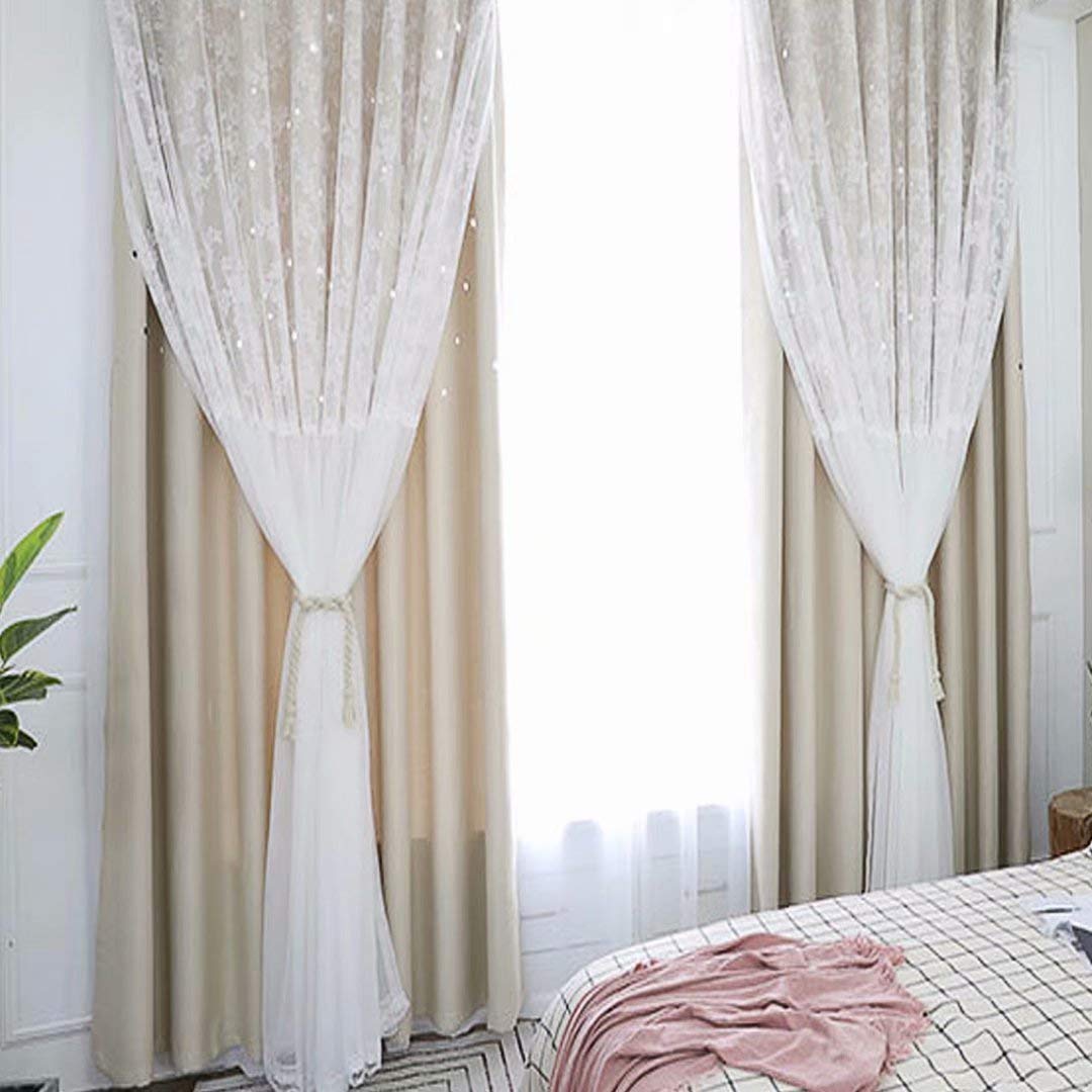 一体型】姫系 グラデーション レース付き 二重 遮光カーテン かわいい