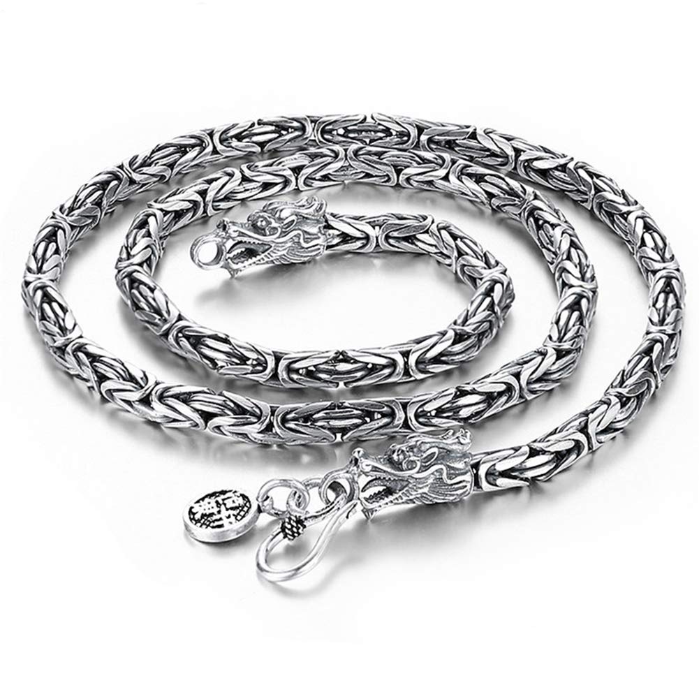 925 Sterling Silber Schmuck, Herren Vintage Handgefertigte Quadratische Byzantinische Königskette, Nordische Wikinger Mythologie Drachenkopf Talisman Halskette