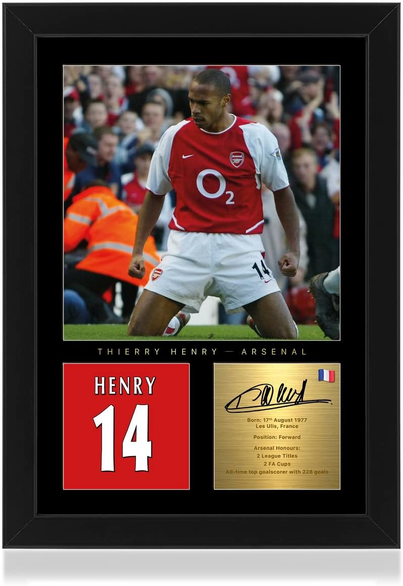Win FC Thierry Henry A4 Framed Photo Display - Reproduced Digital Signature - Gift For Arsenal Fans
