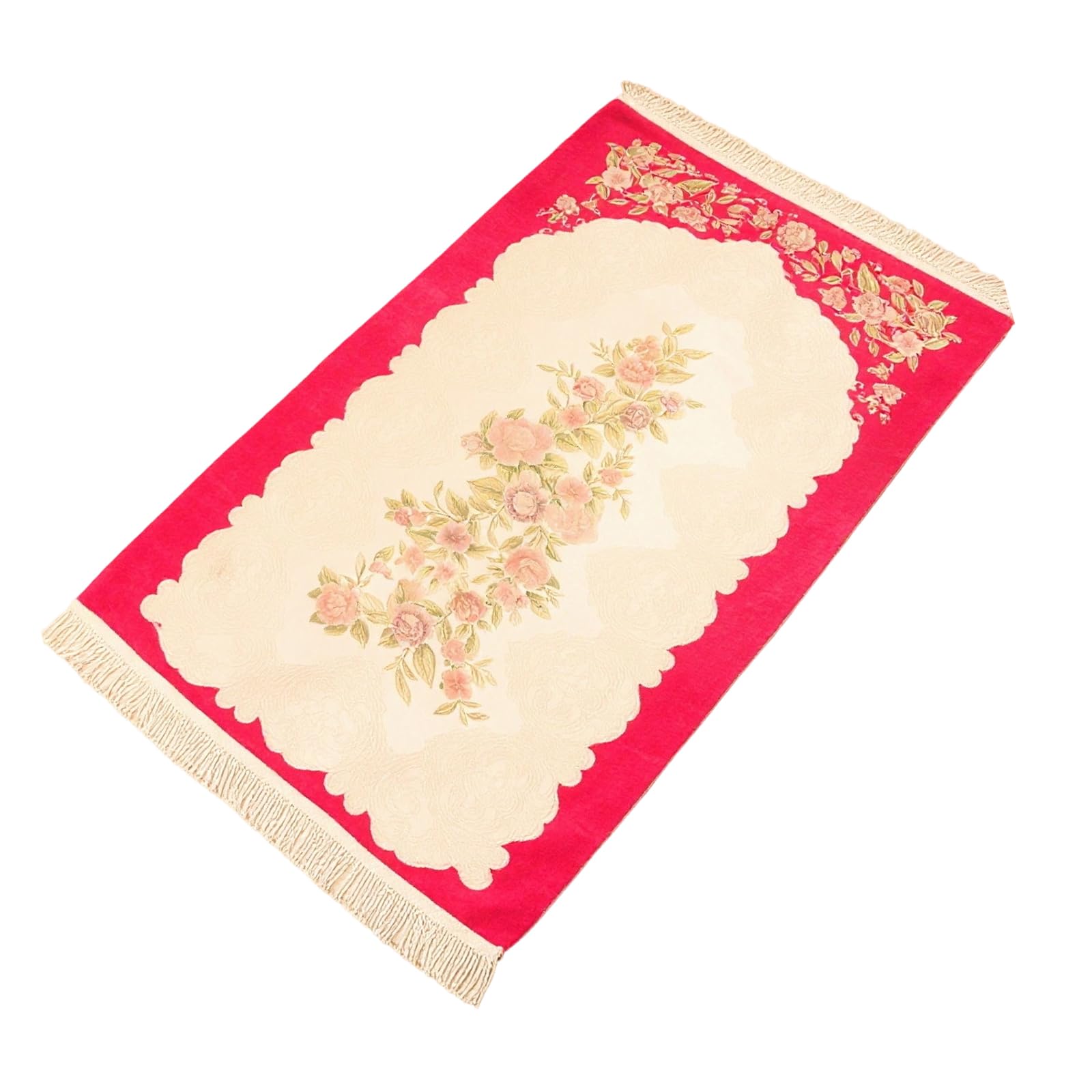 Tsophreniq Luxurious Soft Chenilles Area Rug 70X120Cm Floral Embroidery Design Tassels Trim Floor Carpet for Living Space Decors Entryway Carpet