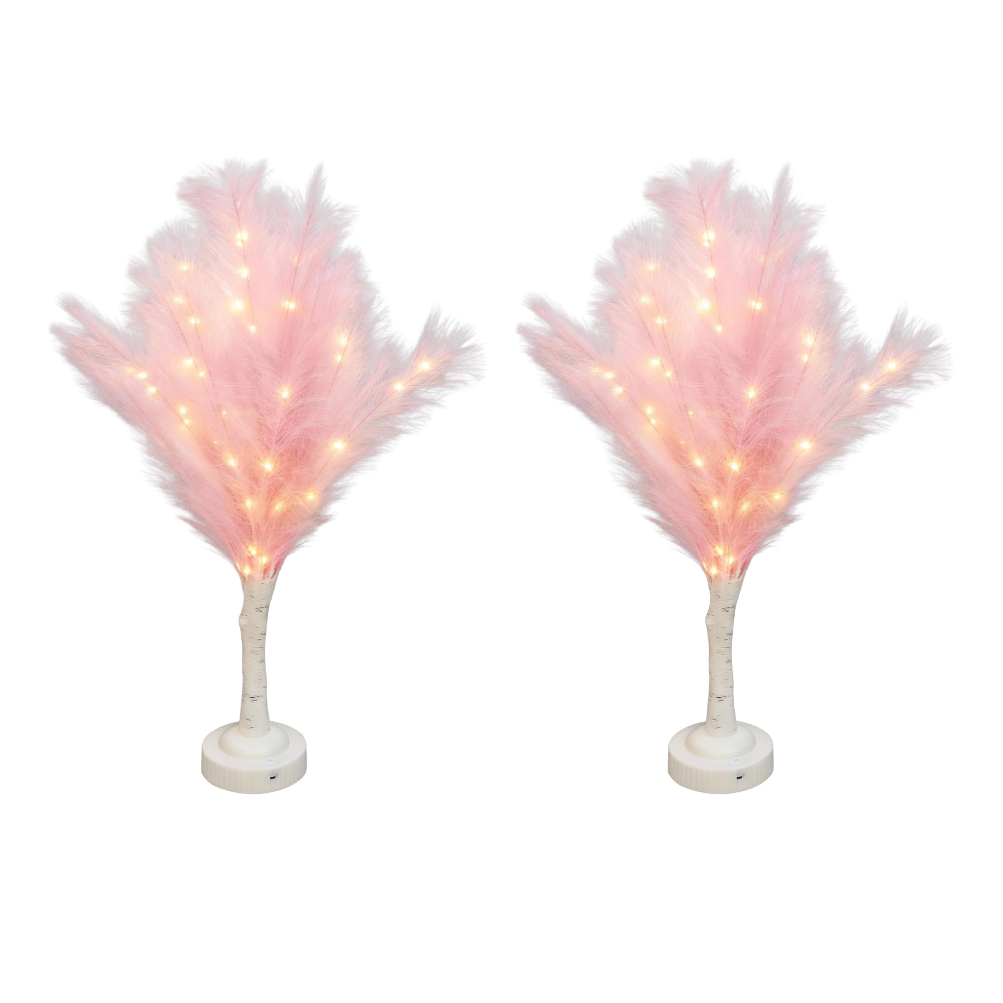 SHATCHI 2Pcs - 70cm Pink Feather Tree Table Lamp Warm White LEDs Lighted Pampas Tree – Battery-Operated Decorative Night Light for Christmas, Home, Events, Holiday Decorations